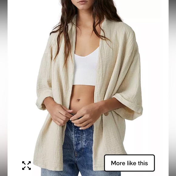 Free People Women's Lou Textured Gauzy Cotton Blazer Top Jacket Cream - Picture 2 of 11